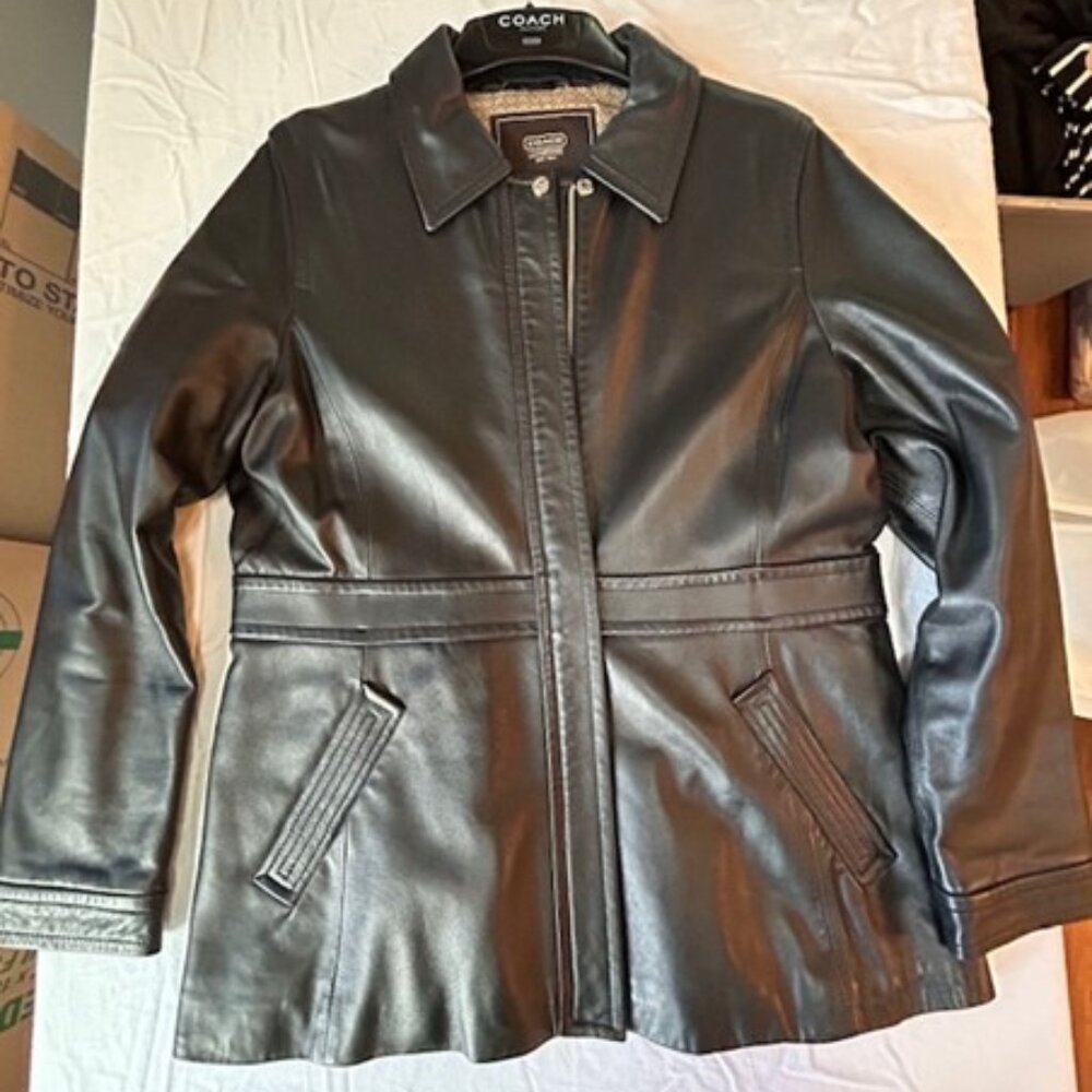 Coach Women’s Black Leather Tailored Jacket